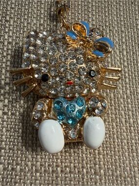 Crystal Kitty Pendant with Blue Heart Accent